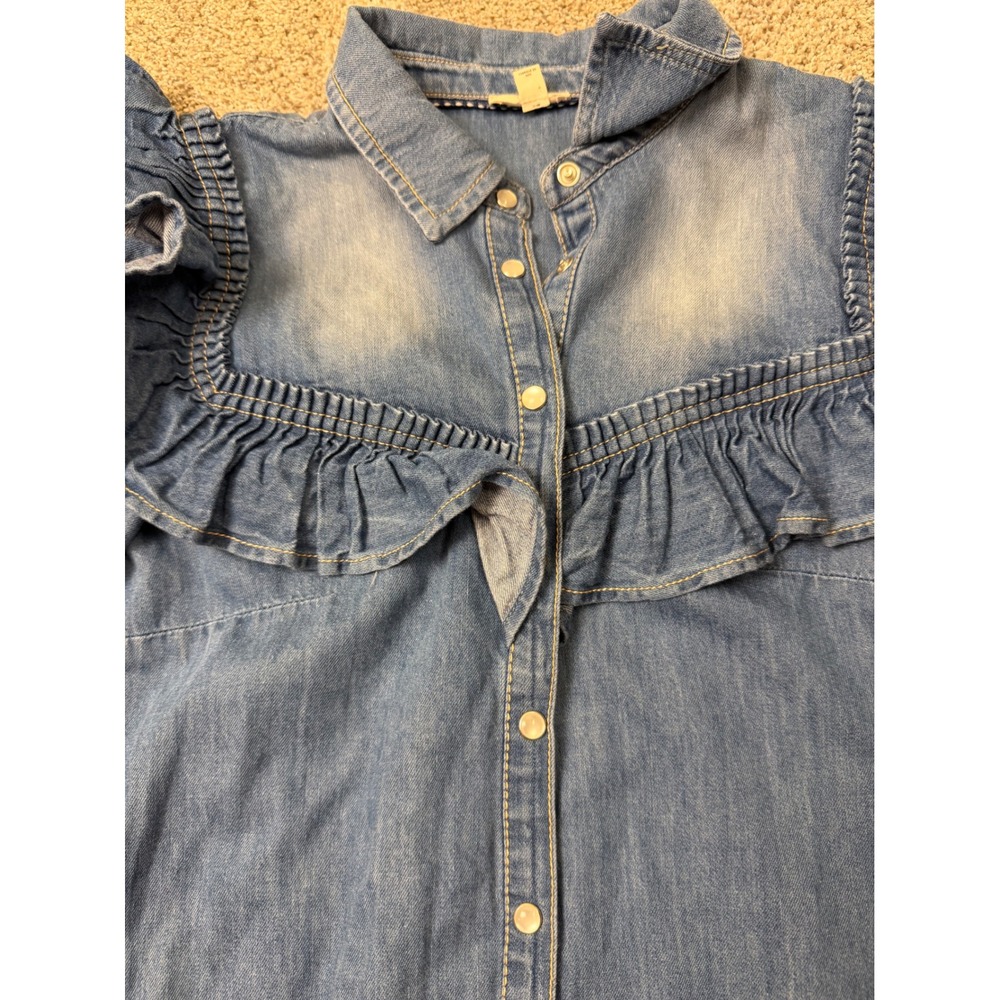 Pilcro Anthropologie Denim Ruffle Snap Front Shirt Dress Medium Wash Blue Small - Picture 7 of 9